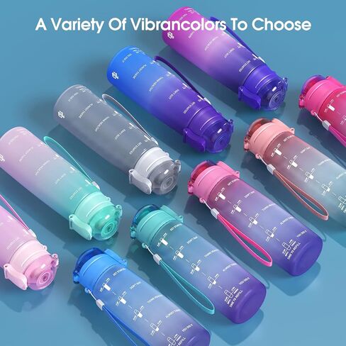 Y&3 32oz Motivational Fitness Sports Water Bottle With Time Marker, BPA Free Tritan Plastic, Leakproof Flip Top, For Gym, Outdoor, Office Work (Green/Purple Gradient, 32oz) in Saudi Arabia