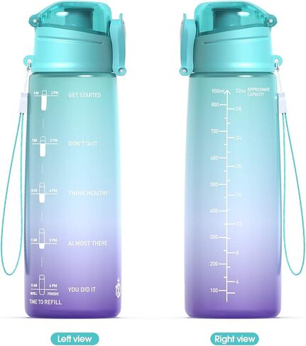 Y&3 32oz Motivational Fitness Sports Water Bottle With Time Marker, BPA Free Tritan Plastic, Leakproof Flip Top, For Gym, Outdoor, Office Work (Green/Purple Gradient, 32oz) in Saudi Arabia