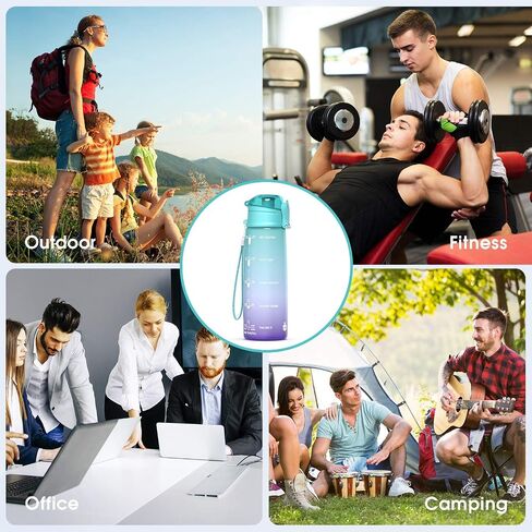 Y&3 32oz Motivational Fitness Sports Water Bottle With Time Marker, BPA Free Tritan Plastic, Leakproof Flip Top, For Gym, Outdoor, Office Work (Green/Purple Gradient, 32oz) in Saudi Arabia