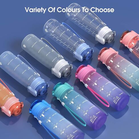 Y&3 32oz Motivational Fitness Sports Water Bottle With Time Marker, BPA Free Tritan Plastic, Leakproof Flip Top, For Gym, Outdoor, Office Work (Green/Purple Gradient, 32oz) in Saudi Arabia