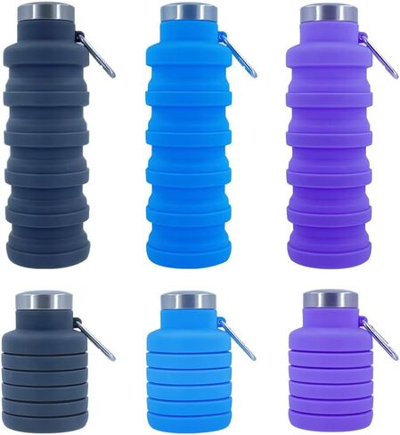 زجاجة مياه قابلة للطي، زجاجات مياه قابلة للطي مصنوعة من السيليكون وخالية من مادة BPA قابلة لإعادة الاستخدام مع حلقة تسلق (أرجواني) in Saudi Arabia