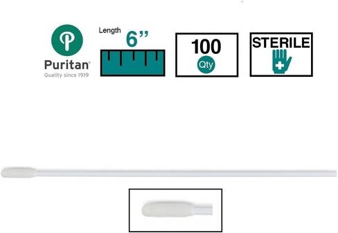 مسحة إسفنجية قياسية معقمة مقاس 6 بوصات من Puritan Medical مع مقبض بوليسترين - 25-1506 1PF 100 - صندوق مكون من 100 قطعة in Kuwait