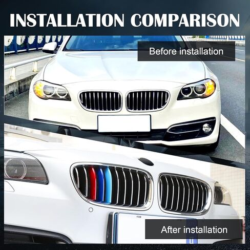 3 قطع زخارف شبكية، شرائط زخارف شبكية ملونة، شبكات الكلى الأمامية في المنتصف، مشابك غطاء الشبكة، مشبك تزيين السيارة، متوافق مع BMW 5 Series 14-17 (الأحمر والأزرق والأزرق الداكن) in Kuwait