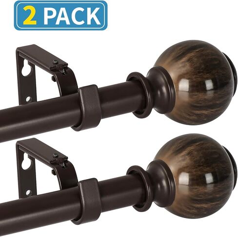 Oneach 2 Pack 28''-48'' Adjustable Curtain Rod 1'' Brown Extendable Metal Single Window Rod for Curatins with Decorative Imitation Marble Resin Twisting Finials Drapery Treatment Window Rods in Saudi Arabia