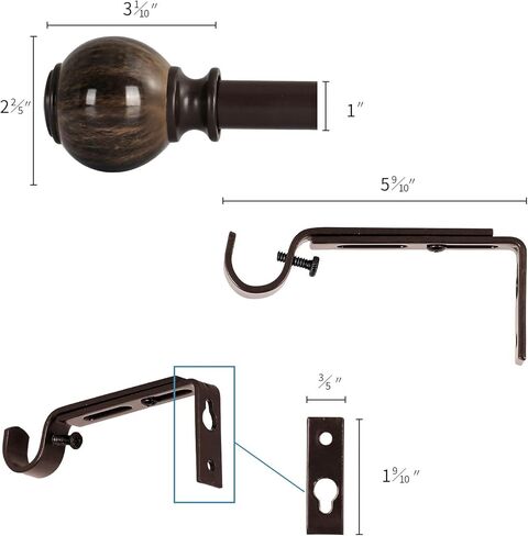 Oneach 2 Pack 28''-48'' Adjustable Curtain Rod 1'' Brown Extendable Metal Single Window Rod for Curatins with Decorative Imitation Marble Resin Twisting Finials Drapery Treatment Window Rods in Saudi Arabia