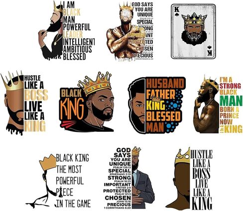 12pcs Iron on Decals Black Man Iron on Patches Heat Transfer Design Stickers for DIY T-Shirt Clothing Coat Jeans Backpacks in Saudi Arabia