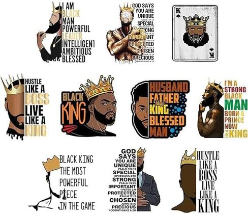 12pcs Iron on Decals Black Man Iron on Patches Heat Transfer Design Stickers for DIY T-Shirt Clothing Coat Jeans Backpacks in Kuwait