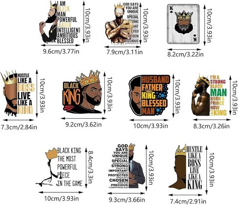 12pcs Iron on Decals Black Man Iron on Patches Heat Transfer Design Stickers for DIY T-Shirt Clothing Coat Jeans Backpacks in Kuwait