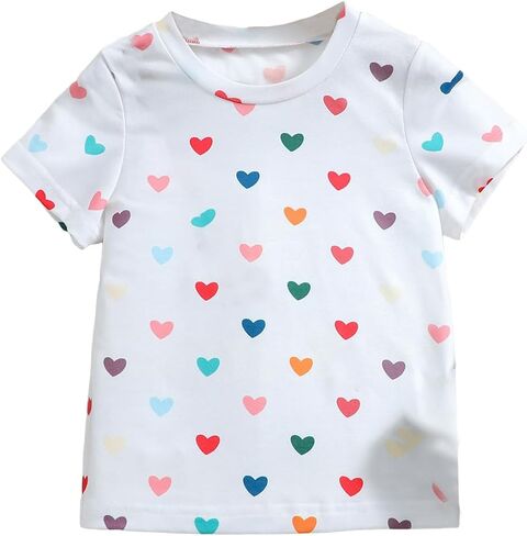 OYOANGLE Girl's Heart Graphic Print Short Sleeve Round Neck Tee Tops Summer Fashion Tee Shirts in Saudi Arabia