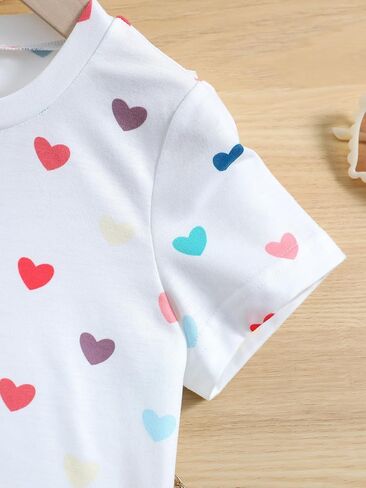 OYOANGLE Girl's Heart Graphic Print Short Sleeve Round Neck Tee Tops Summer Fashion Tee Shirts in Saudi Arabia