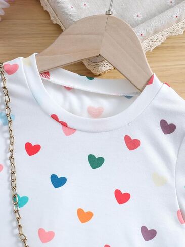 OYOANGLE Girl's Heart Graphic Print Short Sleeve Round Neck Tee Tops Summer Fashion Tee Shirts in Saudi Arabia