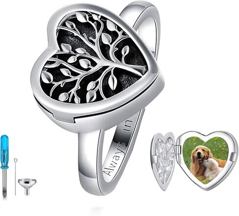 LONAGO Tree of Life Urn Ring for Ashes Cremation Keepsake Heart Tree Ring Hold Picture Memorial Ashes Ring in Saudi Arabia