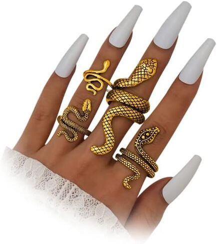 YOOESTORES82 مجموعة خواتم بوهو ذهبية اللون قابلة للتكديس، مجموعة خواتم إصبع الأفعى العتيقة، مجموعة خواتم متوسطة الحجم عصرية للنساء والفتيات (J: ذهبي) in Kuwait
