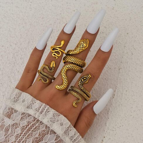 YOOESTORES82 مجموعة خواتم بوهو ذهبية اللون قابلة للتكديس، مجموعة خواتم إصبع الأفعى العتيقة، مجموعة خواتم متوسطة الحجم عصرية للنساء والفتيات (J: ذهبي) in Kuwait