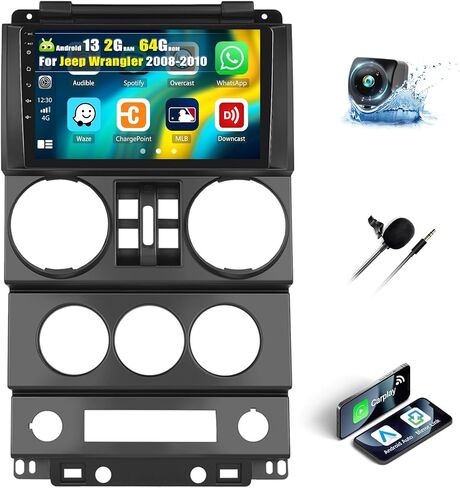 2+64G Android 13 Car Stereo for Jeep Wrangler 2008-2010 with Apple Carplay and Android Auto,9'' Touchscreen Car Radio with Mirror Link,WiFi,GPS Navigation,Bluetooth,FM/RDS Radio,SWC+AHD Rear Camera in Saudi Arabia