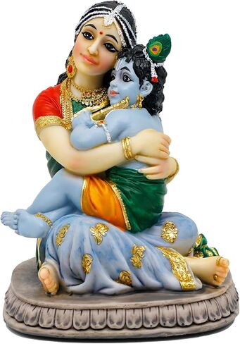 Maa Yashoda Krishna Murti Statue - 5.7" Hindu God Lord Krishna Idol Gift for Devotee of Indian Pooja Item Birthday Diwali Gifts for Friend Family Office Home Temple Mandir Puja Decor in Saudi Arabia