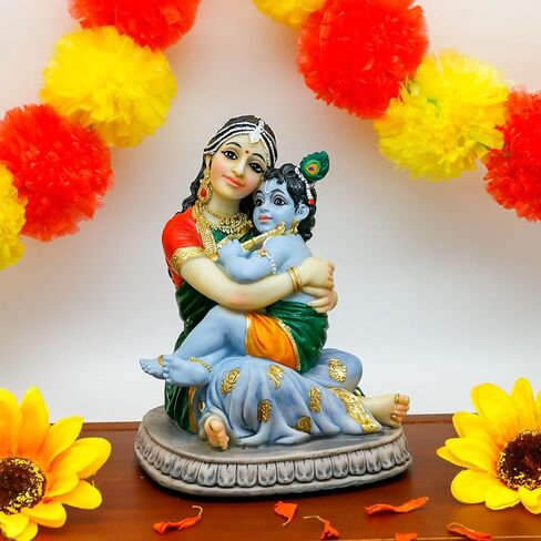 Maa Yashoda Krishna Murti Statue - 5.7" Hindu God Lord Krishna Idol Gift for Devotee of Indian Pooja Item Birthday Diwali Gifts for Friend Family Office Home Temple Mandir Puja Decor in Saudi Arabia