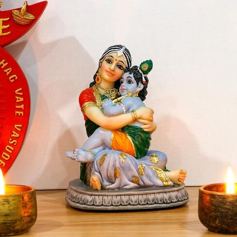 Maa Yashoda Krishna Murti Statue - 5.7" Hindu God Lord Krishna Idol Gift for Devotee of Indian Pooja Item Birthday Diwali Gifts for Friend Family Office Home Temple Mandir Puja Decor in Saudi Arabia
