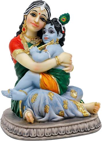 Maa Yashoda Krishna Murti Statue - 5.7" Hindu God Lord Krishna Idol Gift for Devotee of Indian Pooja Item Birthday Diwali Gifts for Friend Family Office Home Temple Mandir Puja Decor in Saudi Arabia