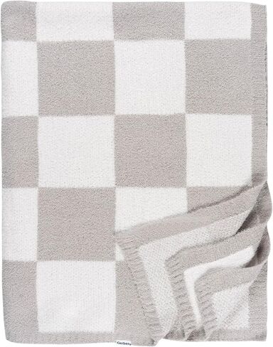 Gerber Unisex Baby Cozy Soft Silky Mink Checkerboard Grid Blanket, Tan Check, One Size in Saudi Arabia