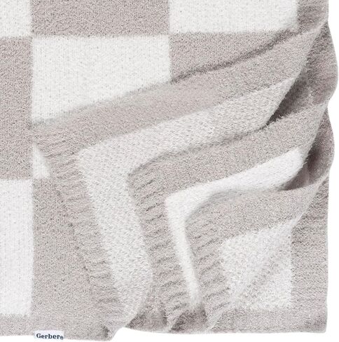 Gerber Unisex Baby Cozy Soft Silky Mink Checkerboard Grid Blanket, Tan Check, One Size in Saudi Arabia