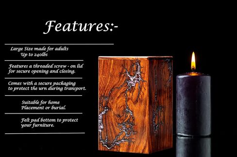 صندوق الجرة الخشبي المصنوع يدويًا - الجرار الخشبية الاحترافية للرماد البشري للبالغين - الجرار لحرق الجثث - الجرة المنقوشة بتصميم مذهل من راتنجات الإيبوكسي - صندوق الجرة الجنائزية. (8 بوصة × 4.75 بوصة × 4.75 بوصة) in Kuwait