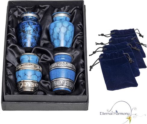 Eternal Harmony Keepsake Urns for Human Ashes | 4 Mini Urn for Cremation, Carefully Handcrafted with Elegant Finishes to Honor Your Loved One | Each Small Urn Comes in a Beautiful Velvet Bag (Pearl) in Saudi Arabia