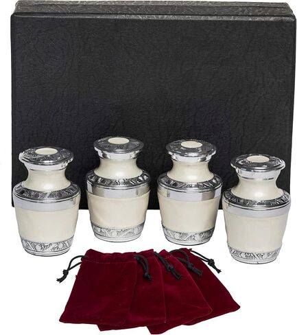 Eternal Harmony Keepsake Urns for Human Ashes | 4 Mini Urn for Cremation, Carefully Handcrafted with Elegant Finishes to Honor Your Loved One | Each Small Urn Comes in a Beautiful Velvet Bag (Pearl) in Saudi Arabia