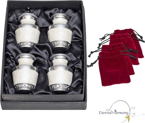 Eternal Harmony Keepsake Urns for Human Ashes | 4 Mini Urn for Cremation, Carefully Handcrafted with Elegant Finishes to Honor Your Loved One | Each Small Urn Comes in a Beautiful Velvet Bag (Pearl) in Saudi Arabia