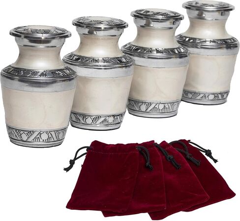 Eternal Harmony Keepsake Urns for Human Ashes | 4 Mini Urn for Cremation, Carefully Handcrafted with Elegant Finishes to Honor Your Loved One | Each Small Urn Comes in a Beautiful Velvet Bag (Pearl) in Saudi Arabia