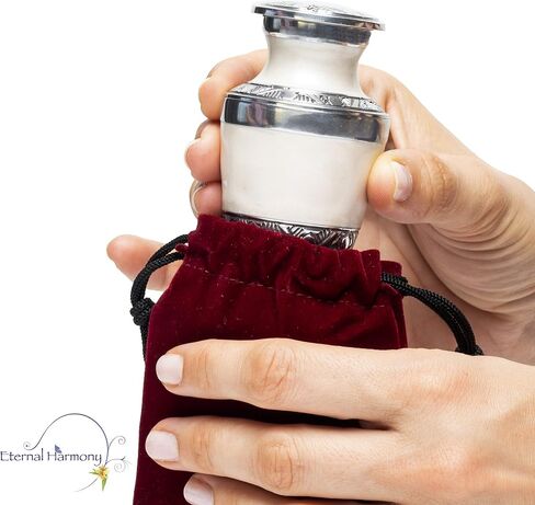 Eternal Harmony Keepsake Urns for Human Ashes | 4 Mini Urn for Cremation, Carefully Handcrafted with Elegant Finishes to Honor Your Loved One | Each Small Urn Comes in a Beautiful Velvet Bag (Pearl) in Saudi Arabia