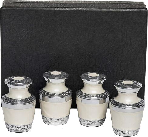 Eternal Harmony Keepsake Urns for Human Ashes | 4 Mini Urn for Cremation, Carefully Handcrafted with Elegant Finishes to Honor Your Loved One | Each Small Urn Comes in a Beautiful Velvet Bag (Pearl) in Saudi Arabia