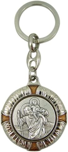 Silver Toned and Enamel Catholic Patron Saint Medal Keychain, 1 1/2 Inch in Saudi Arabia
