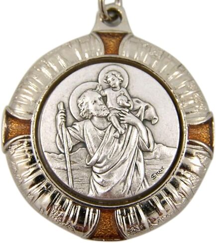Silver Toned and Enamel Catholic Patron Saint Medal Keychain, 1 1/2 Inch in Saudi Arabia