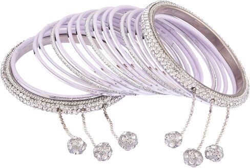 Efulgenz Indian Wedding Bridal Bangles Set Metal Bangles Crystal CZ Rhinestone Plain Glossy Bangles with Metal Ball Beaded Hanging Tassel Bracelet Jewelry For Women in Saudi Arabia