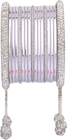 Efulgenz Indian Wedding Bridal Bangles Set Metal Bangles Crystal CZ Rhinestone Plain Glossy Bangles with Metal Ball Beaded Hanging Tassel Bracelet Jewelry For Women in Saudi Arabia