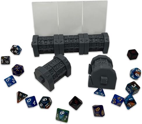MunnyGrubbers - 5 Pack Life Counter - HP Tracker with Tracking Card Slot - (Random 7PC D20 Dice Set Included) - MTG - Tabletop RPG - Board Games - DND - Dungeons and Dragons - (5 Pack - Combo A) in Kuwait