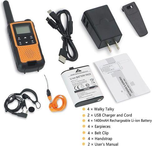 Walkie Talkies Rechargeable, NOAA Walkie Talkies Long Range for Adults, 22 Channels FRS Radio, Handheld 2 Way Radio, VOX Walkie Talkie with Earpiece and Mic, Walky Talky, USB Charging(Orange 4 Pack) in Saudi Arabia