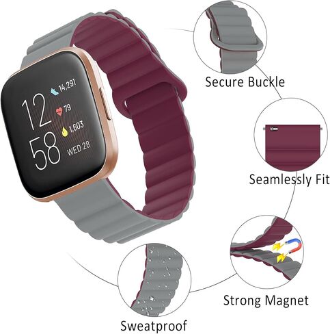 Silicone Magnetic Band Compatible with Fitbit Versa 2 Bands/Fitbit Versa Bands for Men Women, Adjustable Strap with Strong Magnetic Closure Compatible for Fitbit Versa Lite Bands for Women Men in Saudi Arabia