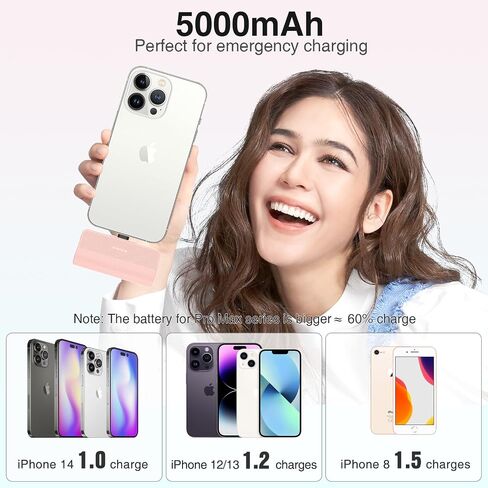 شاحن محمول KKD لهاتف iPhone، معتمد من MFi مع شحن بنك طاقة صغير بقدرة 5000 مللي أمبير في الساعة، ترقية حزمة بطارية شاحن الهاتف المحمول المتوافقة مع سلسلة iPhone 14/13/12/11/XR/X/SE/8/7/6 Pro Max in Saudi Arabia