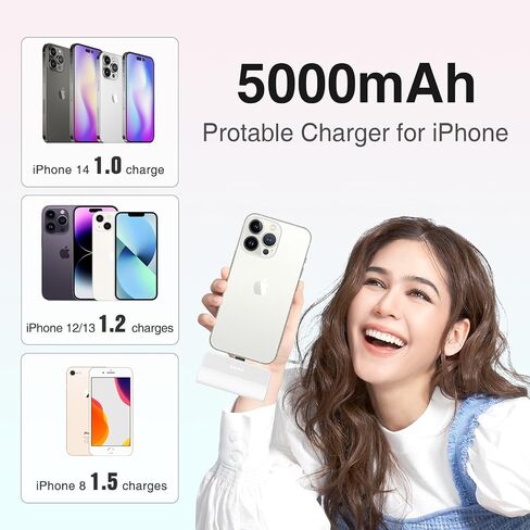 شاحن محمول KKD لهاتف iPhone، معتمد من MFi مع شحن بنك طاقة صغير بقدرة 5000 مللي أمبير في الساعة، ترقية حزمة بطارية شاحن الهاتف المحمول المتوافقة مع سلسلة iPhone 14/13/12/11/XR/X/SE/8/7/6 Pro Max in Saudi Arabia