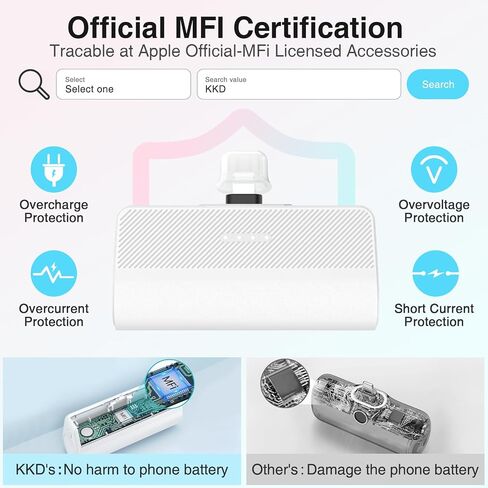 شاحن محمول KKD لهاتف iPhone، معتمد من MFi مع شحن بنك طاقة صغير بقدرة 5000 مللي أمبير في الساعة، ترقية حزمة بطارية شاحن الهاتف المحمول المتوافقة مع سلسلة iPhone 14/13/12/11/XR/X/SE/8/7/6 Pro Max in Saudi Arabia