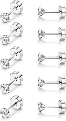 Milacolato 5Pairs G23 Titanium Earrings for Women Men Hypoallergenic Titanium Stud Earrings for Sensitive Ears Clear Cubic Zirconia Earrings Studs 20G Flat Back Piercing Sleeper Cartilage Stud Earrings Set in Saudi Arabia