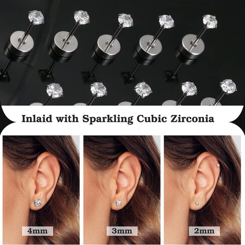 Milacolato 5Pairs G23 Titanium Earrings for Women Men Hypoallergenic Titanium Stud Earrings for Sensitive Ears Clear Cubic Zirconia Earrings Studs 20G Flat Back Piercing Sleeper Cartilage Stud Earrings Set in Saudi Arabia