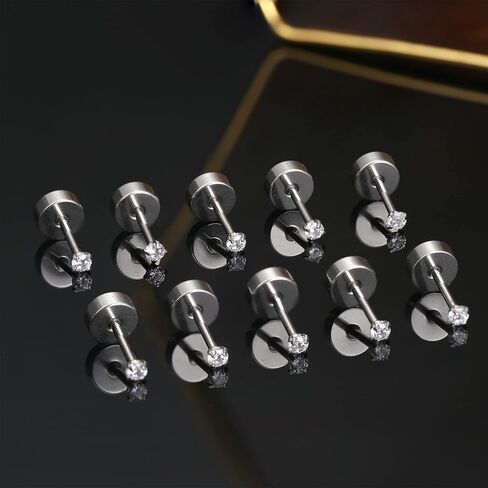 Milacolato 5Pairs G23 Titanium Earrings for Women Men Hypoallergenic Titanium Stud Earrings for Sensitive Ears Clear Cubic Zirconia Earrings Studs 20G Flat Back Piercing Sleeper Cartilage Stud Earrings Set in Saudi Arabia