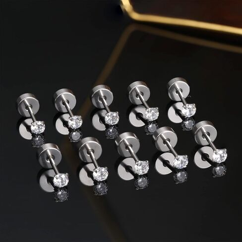 Milacolato 5Pairs G23 Titanium Earrings for Women Men Hypoallergenic Titanium Stud Earrings for Sensitive Ears Clear Cubic Zirconia Earrings Studs 20G Flat Back Piercing Sleeper Cartilage Stud Earrings Set in Saudi Arabia