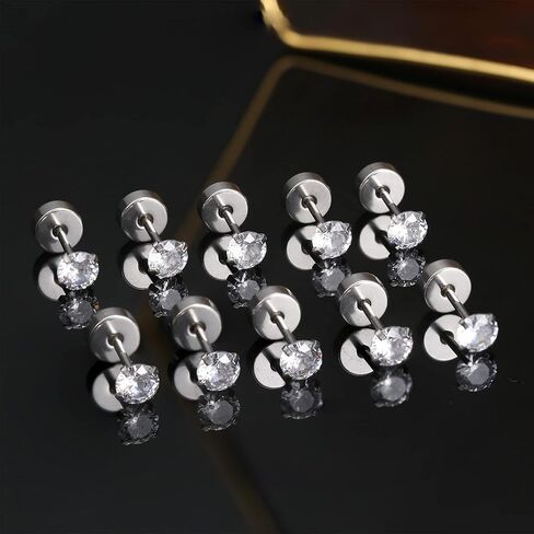 Milacolato 5 أزواج G23 أقراط التيتانيوم للنساء والرجال هيبوالرجينيك التيتانيوم أقراط للآذان الحساسة واضح مكعب زركونيا أقراط الأزرار 20G شقة الظهر ثقب النائم الغضروف أقراط مجموعة in Kuwait