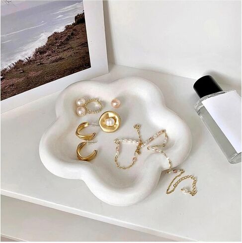 Small Ring Holder Dish, Ceramic Jewelry Dish Tray, Flower Shape Jewelry Tray for Women, Room Decor Aesthetic Trinket Dish, Wedding Engagement Jewelry Plate Bowl for Earrings Keys Perfume Gift in Saudi Arabia