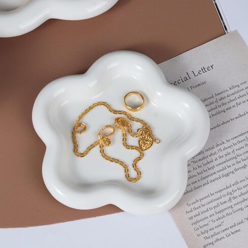 Small Ring Holder Dish, Ceramic Jewelry Dish Tray, Flower Shape Jewelry Tray for Women, Room Decor Aesthetic Trinket Dish, Wedding Engagement Jewelry Plate Bowl for Earrings Keys Perfume Gift in Saudi Arabia