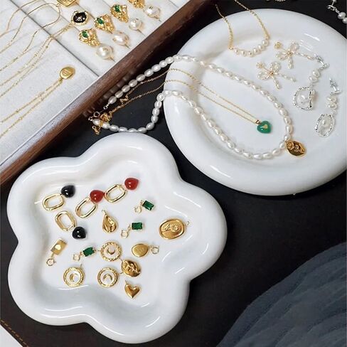 Small Ring Holder Dish, Ceramic Jewelry Dish Tray, Flower Shape Jewelry Tray for Women, Room Decor Aesthetic Trinket Dish, Wedding Engagement Jewelry Plate Bowl for Earrings Keys Perfume Gift in Saudi Arabia